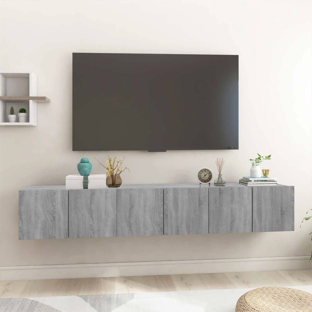TV staliukas Pakabinamos TV spintelės, 3vnt., pilkos, 60x30x30cm, mediena