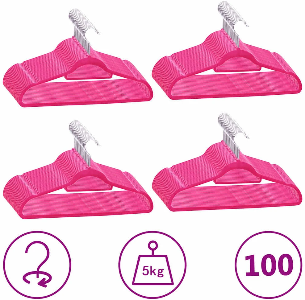 Pakabų rinkinys, 100vnt., rožinės spalvos, neslystantis aksomas