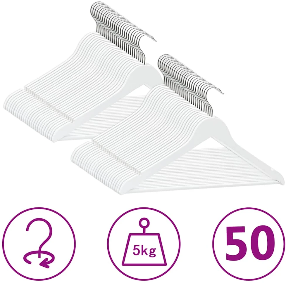 Pakabų rinkinys, 50vnt., baltas, kietmedis, neslystančios