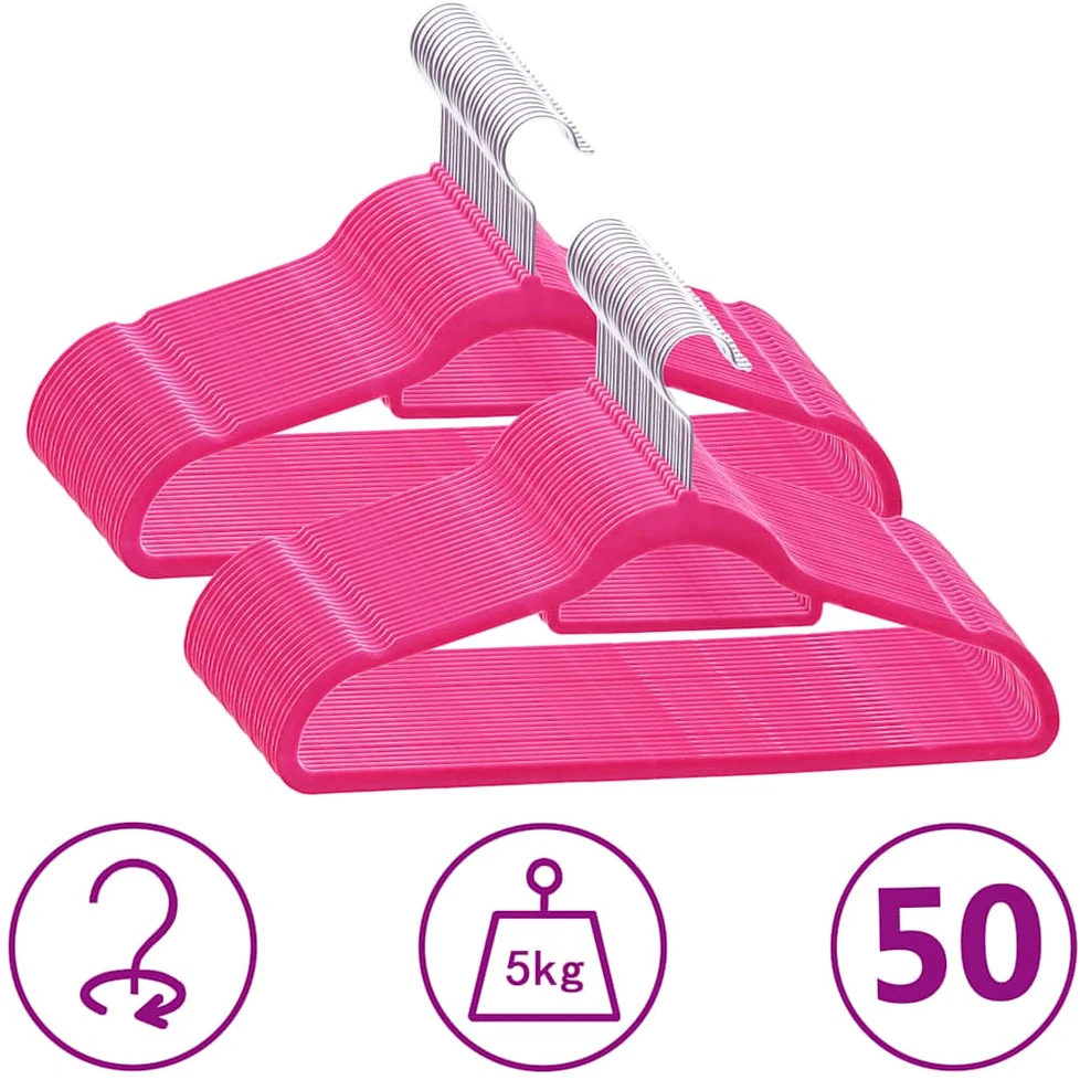 Pakabų rinkinys, 50vnt., rožinės spalvos, neslystantis aksomas