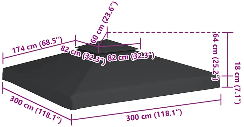 Pakait. pavėsinės uždangalas, 310g/m², tams. pilkos sp., 3x3m
