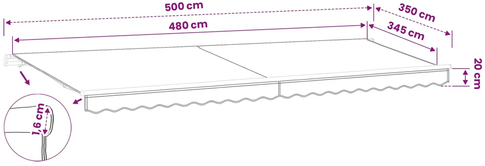Pakaitinis audinys markizei, antracito spalvos, 5x3,5m