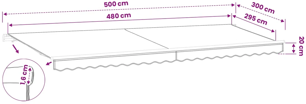 Markizės uždangalas, antracito spalvos, 500x300cm
