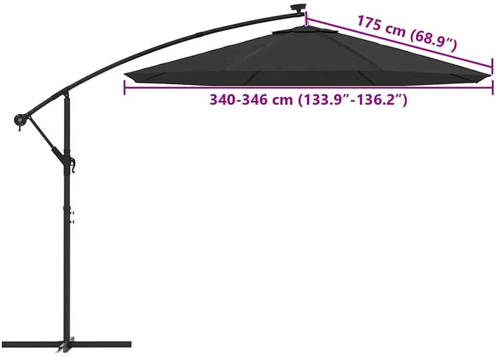 Pakaitinis audinys gembiniam skėčiui, juodos spalvos, 350cm