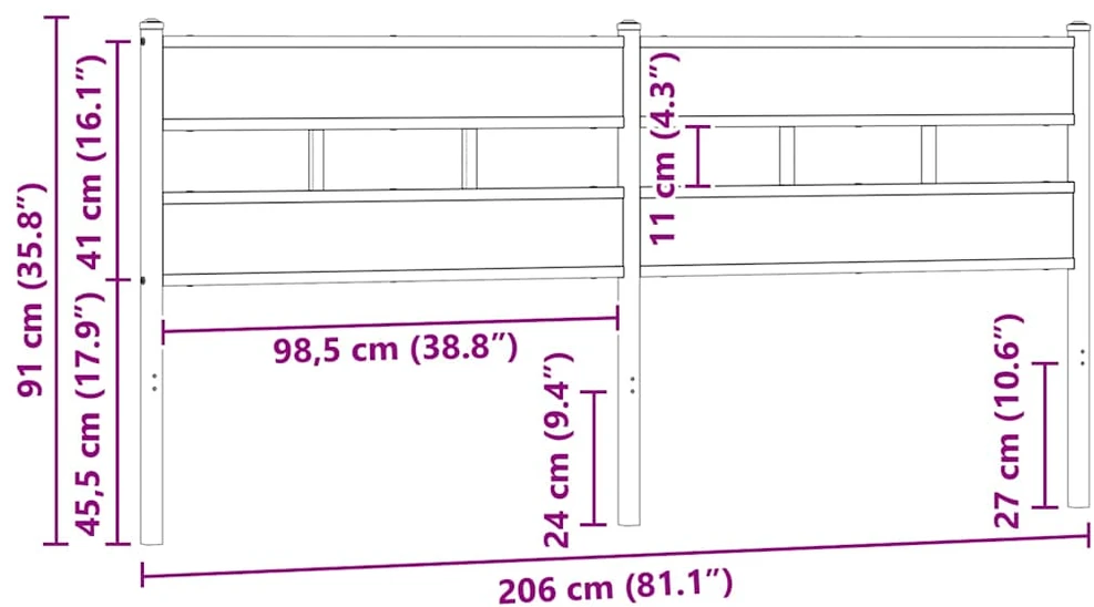Galvūgalis, dūminio ąžuolo spalvos, 200cm, geležis ir mediena