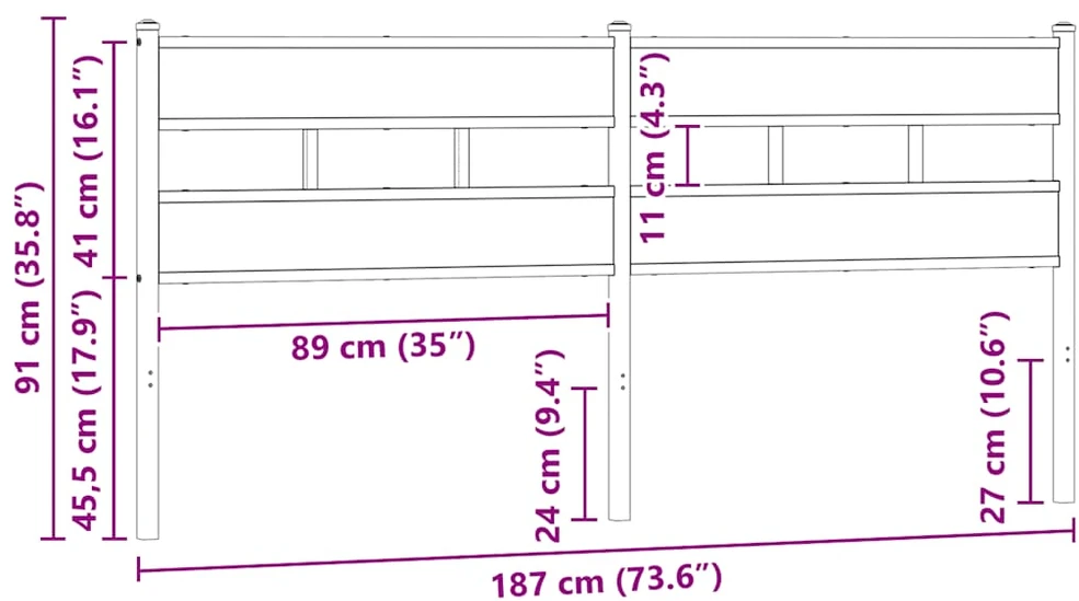 Galvūgalis, dūminio ąžuolo spalvos, 180cm, geležis ir mediena