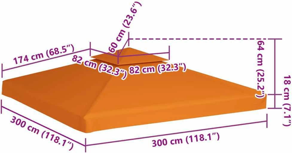 Pakaitinis pavėsinės uždangalas, oranžinis, 3x3m, 310g/m²