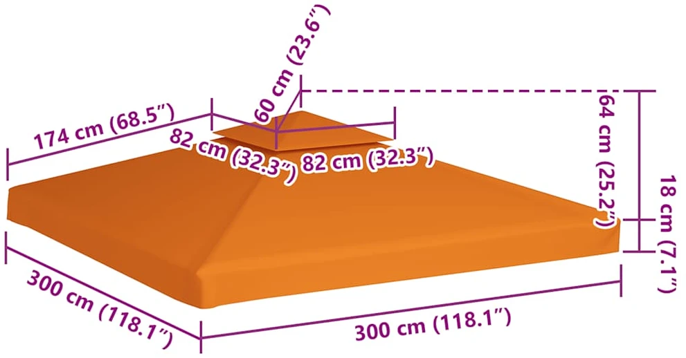Pakaitinis pavėsinės uždangalas, oranžinis, 3x3m, 310g/m²
