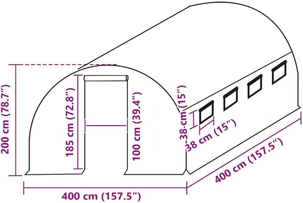 Pakaitinis šiltnamio apdangalas (16m²), žalias, 400x400x200cm