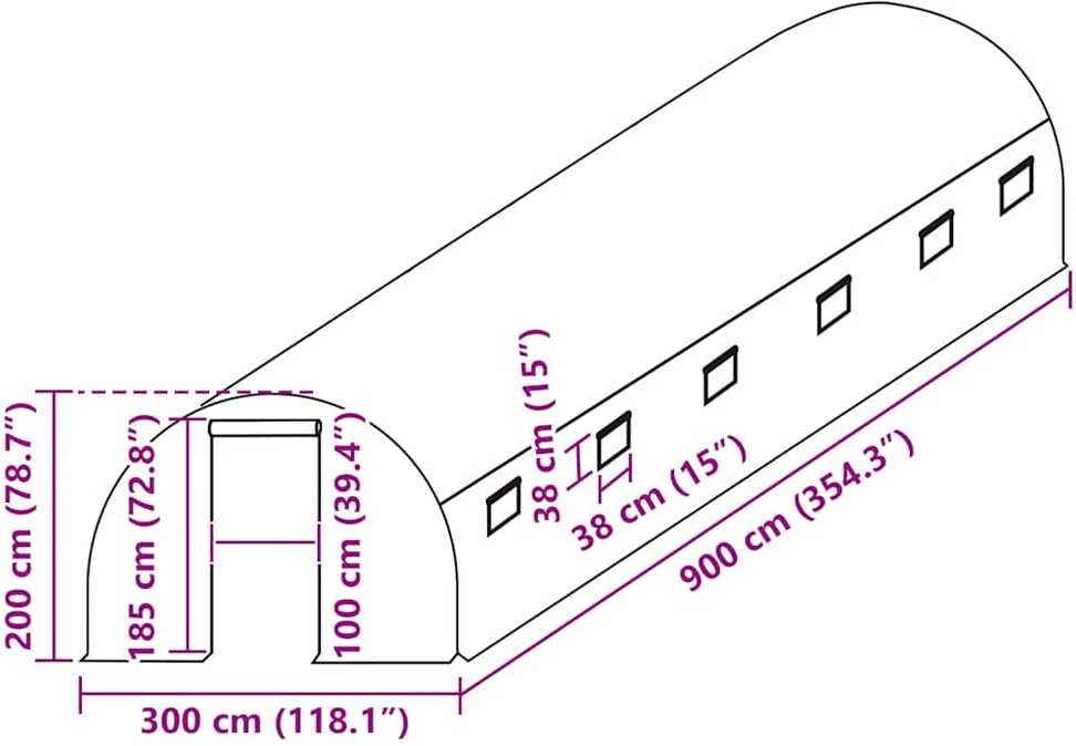 Pakaitinis šiltnamio apdangalas (27m²), žalias, 300x900x200cm