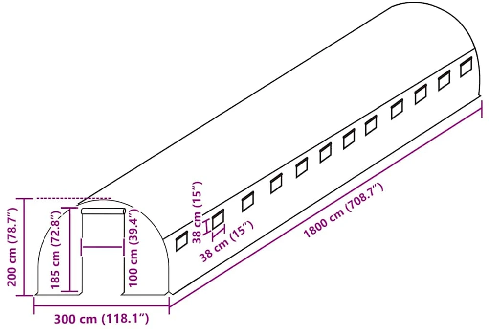 Pakaitinis šiltnamio apdangalas (54m²), žalias, 300x1800x200cm