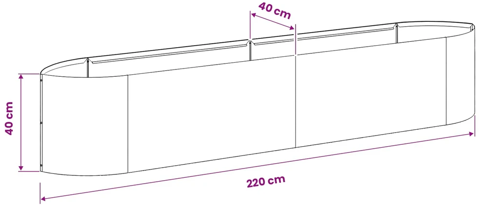 Pakelta sodo lova Antracito 220 x 40 x 40 cm Plienas