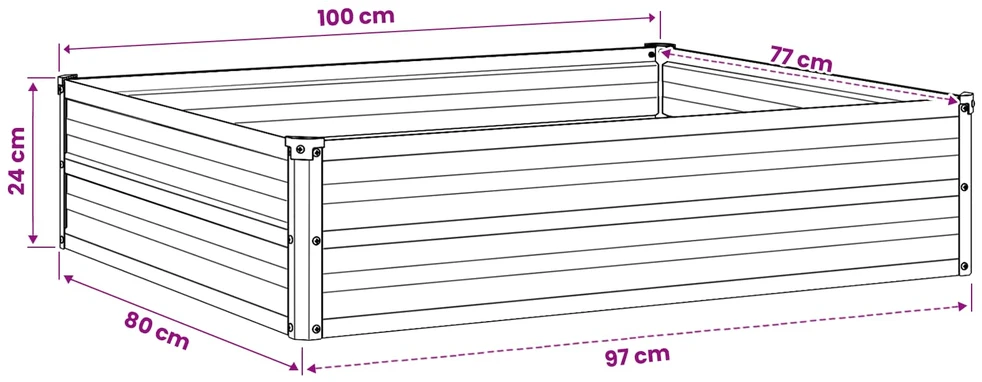 Pakelta sodo lova Pilka 100 x 80 x 24 cm