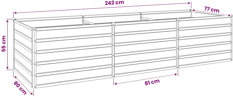 Pakelta sodo lova Sidabrinė 240 x 80 x 55 cm cinkuotas