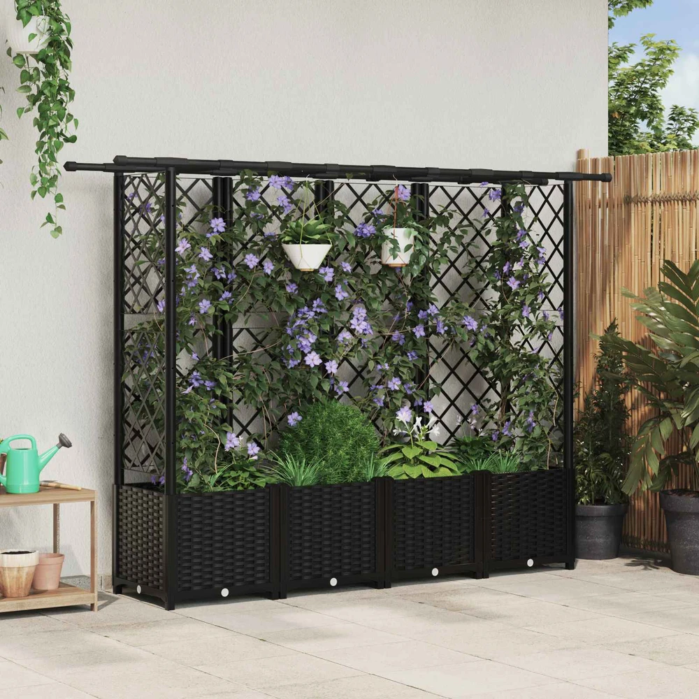 Pakeltas lovas su trelėmis ir stogu Juoda 202 x 40 x 136 cm PP