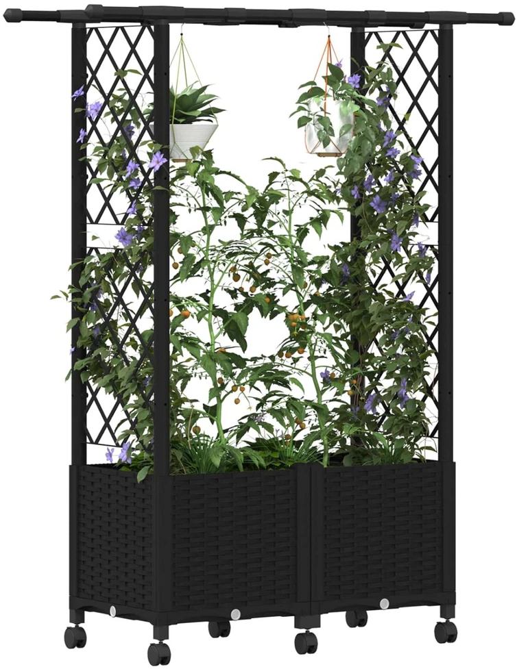 Pakeltas lovas su trelėmis ir stogu Juoda 124,5 x 40 x 142 cm