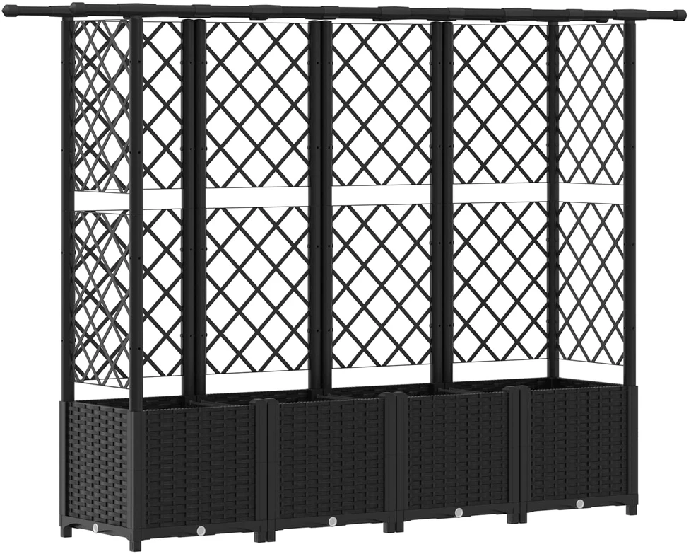 Pakeltas lovas su trelėmis ir stogu Juoda 202 x 40 x 136 cm PP