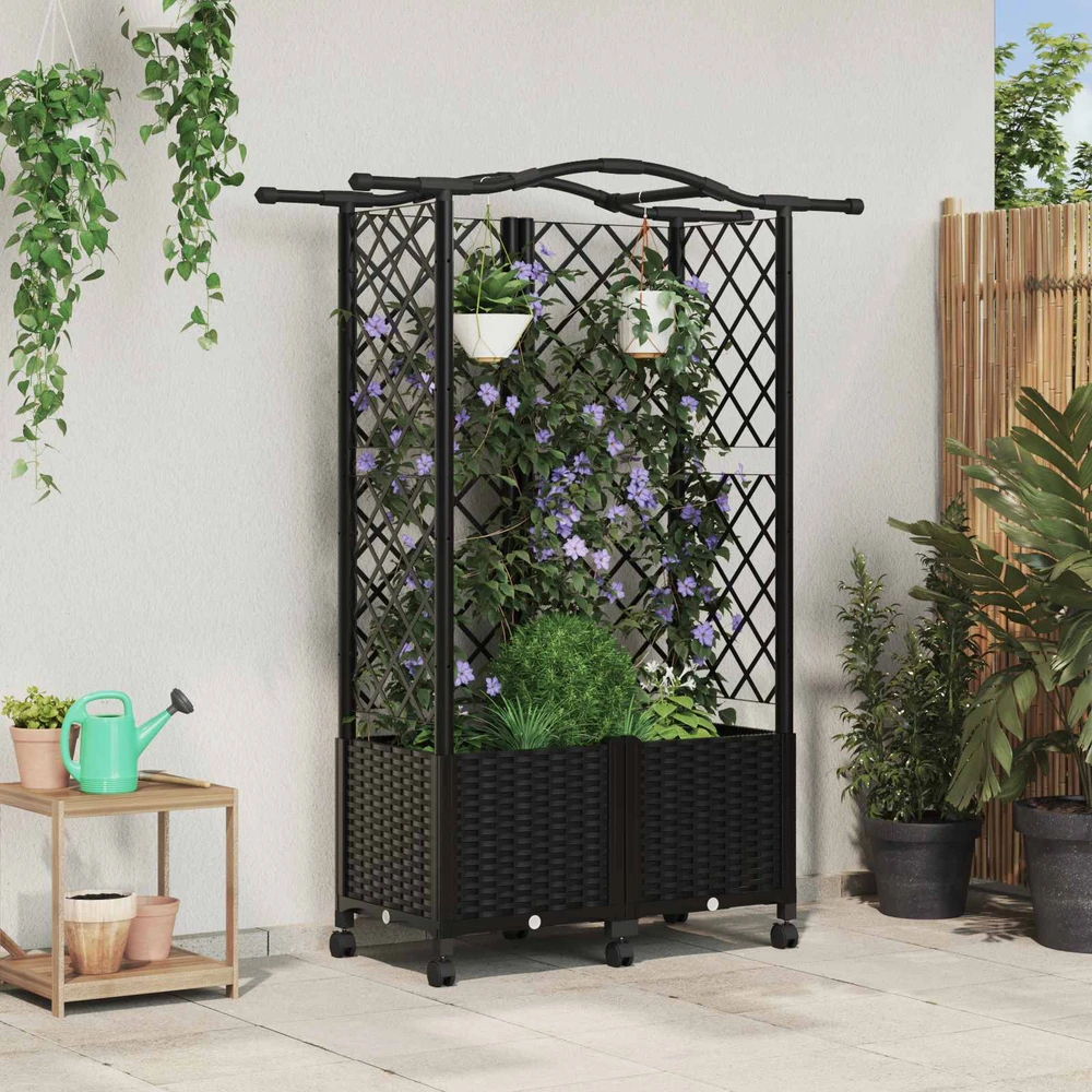 Pakeltas lovas su trelėmis ir stogu Juoda 122 x 40 x 144 cm PP