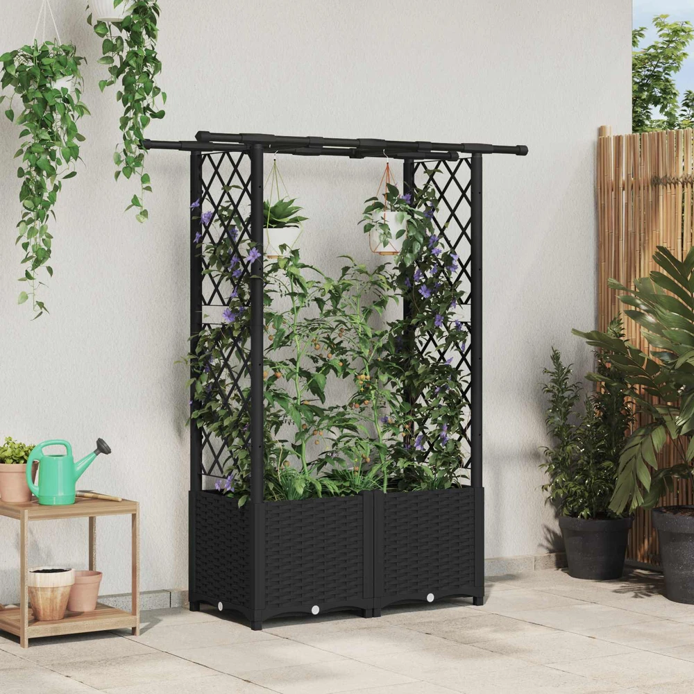 Pakeltas lovas su trelėmis ir stogu Juoda 124,5 x 40 x 136 cm