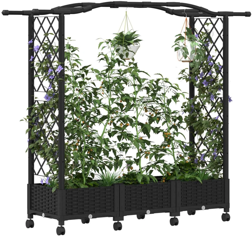 Pakeltas lovas su trelėmis ir stogu Juoda 169 x 40 x 129 cm PP