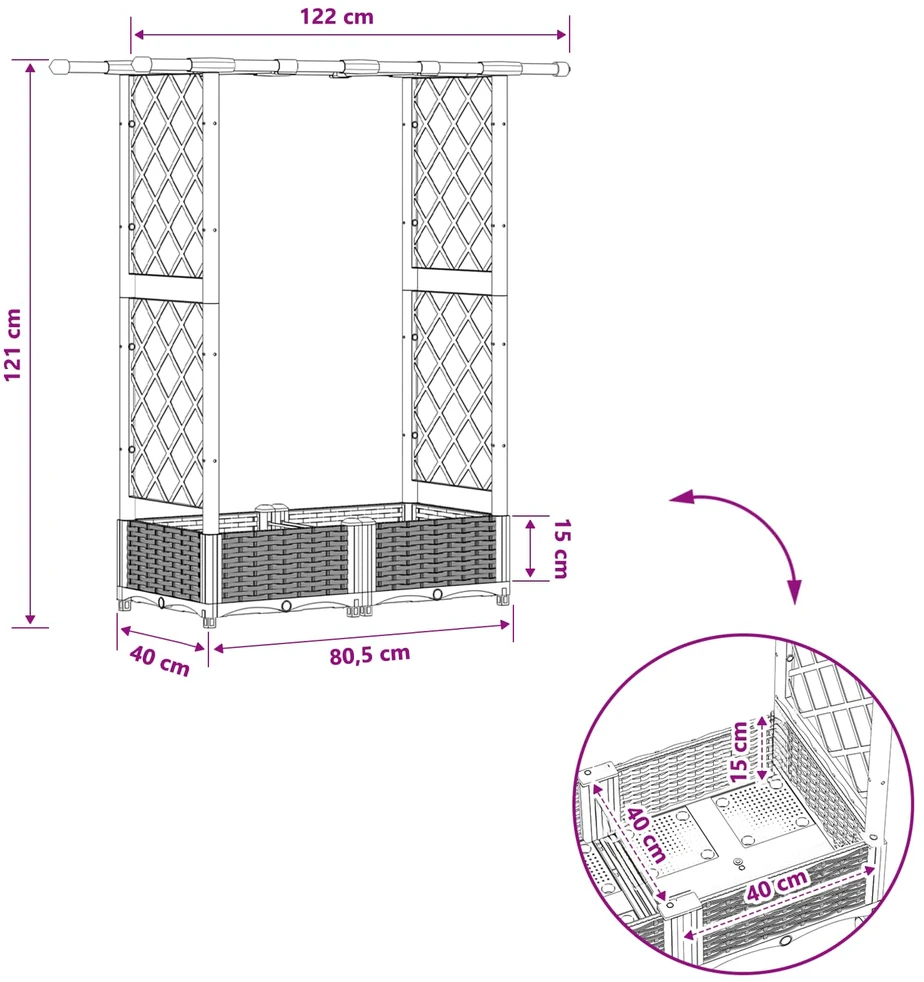 Pakeltas lovas su trelėmis ir stogu Juoda 124 x 40 x 121 cm PP