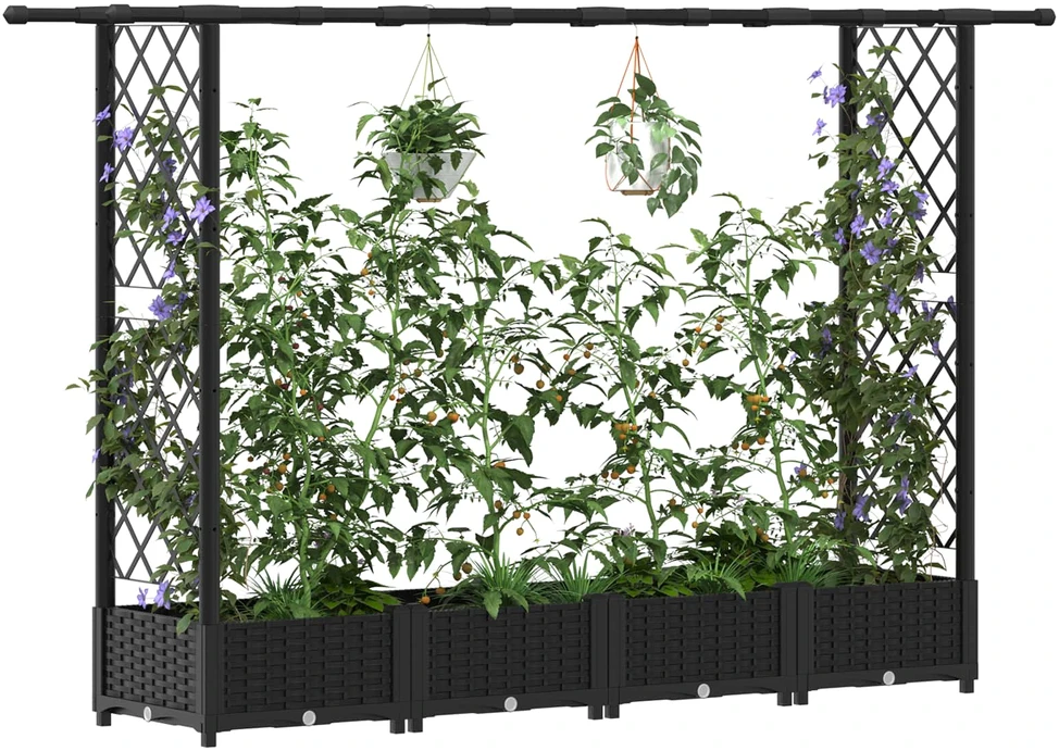 Pakeltas lovas su trelėmis ir stogu Juoda 203 x 40 x 121 cm PP