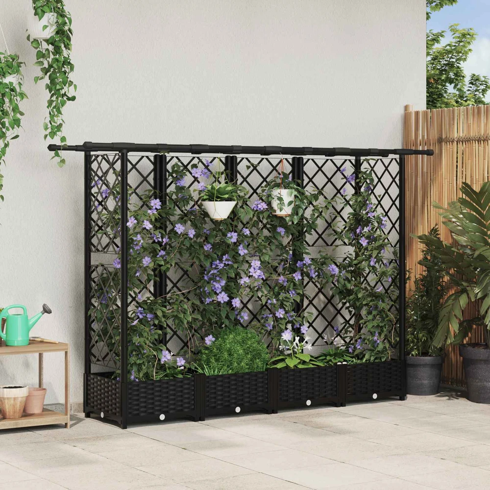 Pakeltas lovas su trelėmis ir stogu Juoda 202,5 x 40 x 121 cm