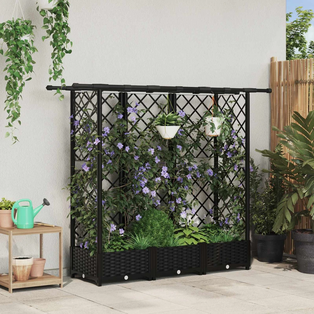 Pakeltas lovas su trelėmis ir stogu Juoda 164 x 40 x 121 cm PP