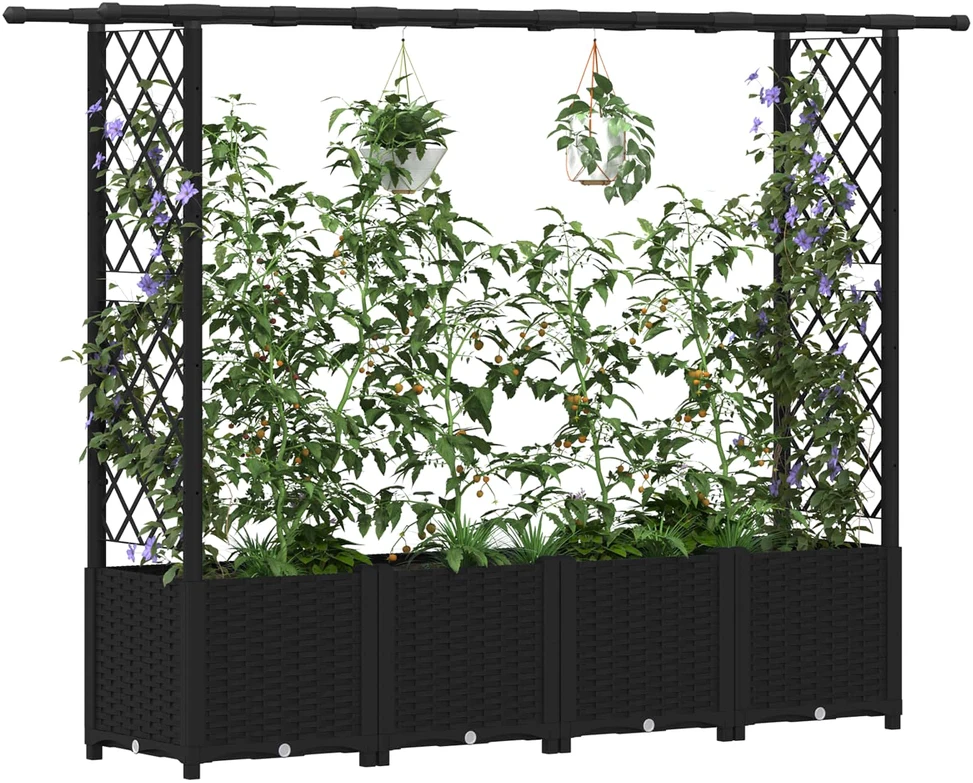 Pakeltas lovas su trelėmis ir stogu Juoda 203 x 40 x 136 cm PP