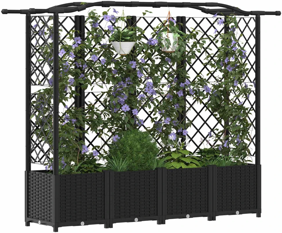 Pakeltas lovas su trelėmis ir stogu Juoda 204 x 40 x 138 cm PP