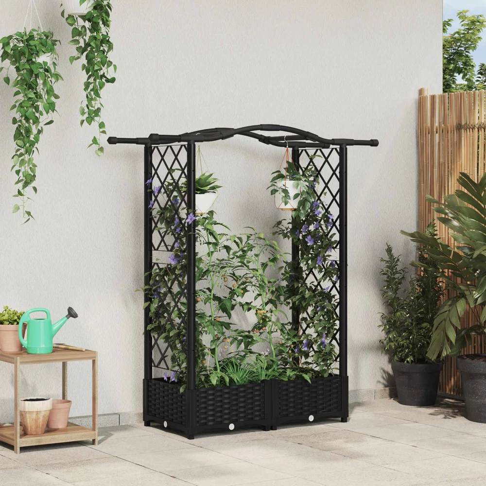 Pakeltas lovas su trelėmis ir stogu Juoda 124 x 40 x 123 cm PP