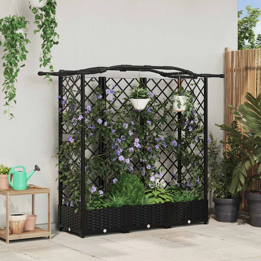 Pakeltas lovas su trelėmis ir stogu Juoda 163 x 40 x 123 cm PP