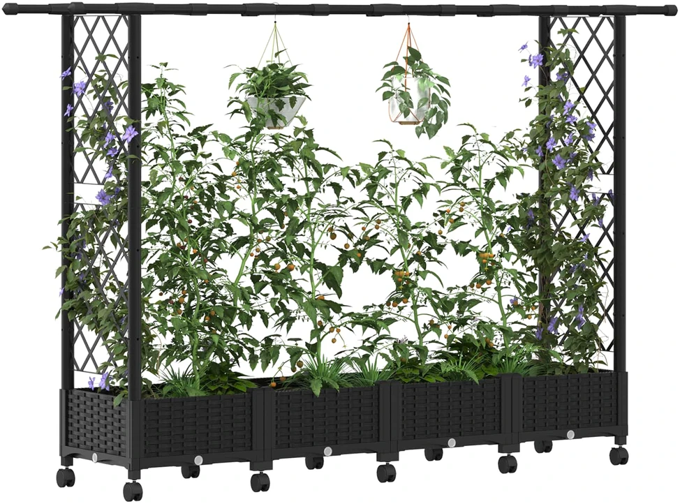 Pakeltas lovas su trelėmis ir stogu Juoda 203 x 40 x 127 cm PP
