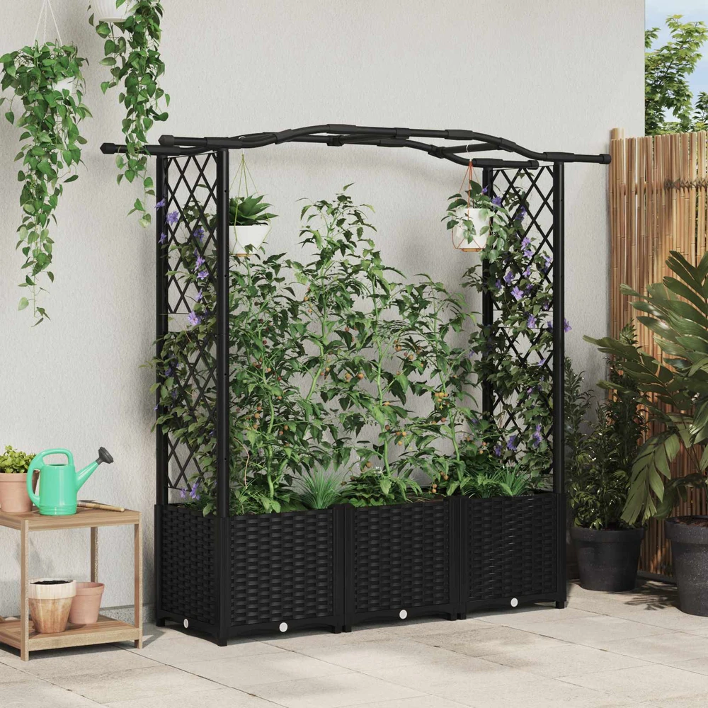 Pakeltas lovas su trelėmis ir stogu Juoda 164 x 40 x 138 cm PP