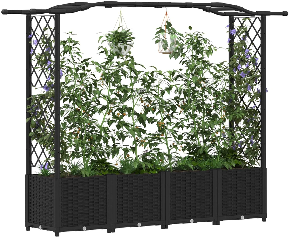 Pakeltas lovas su trelėmis ir stogu Juoda 204 x 40 x 138 cm PP