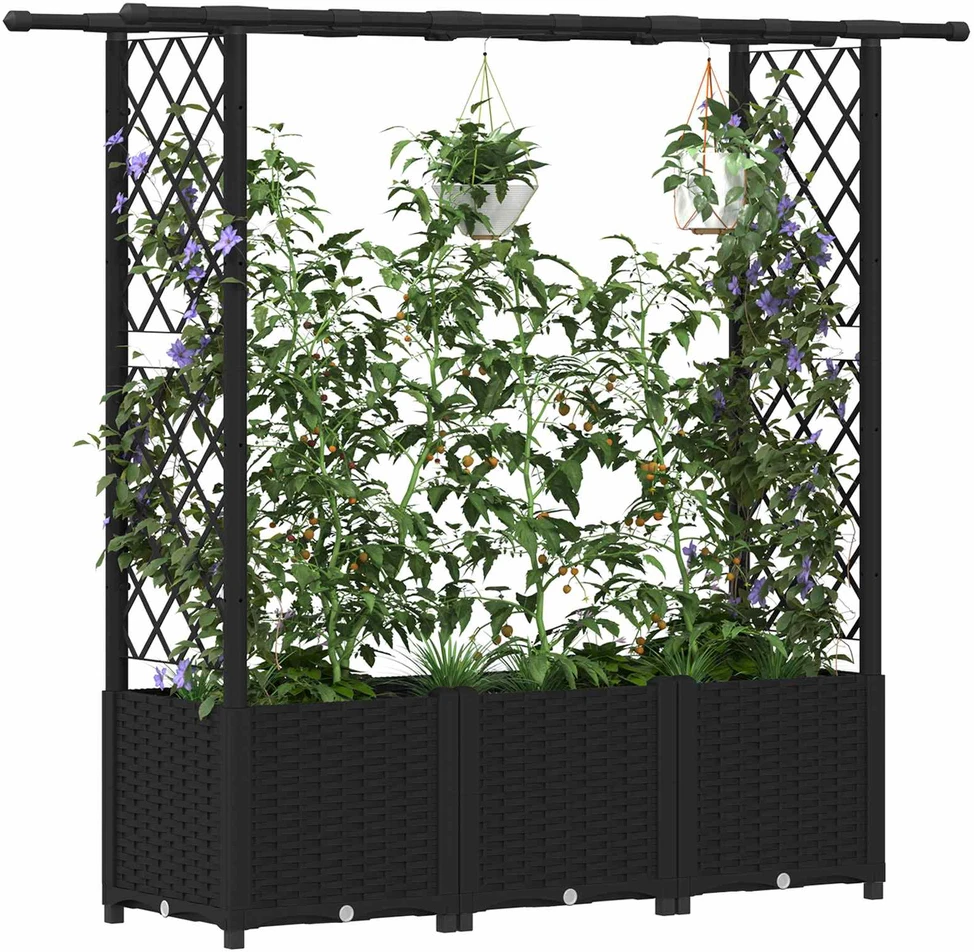 Pakeltas lovas su trelėmis ir stogu Juoda 162,5 x 40 x 136 cm