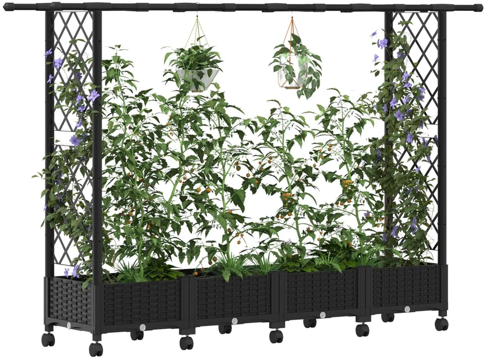 Pakeltas lovas su trelėmis ir stogu Juoda 203 x 40 x 127 cm PP