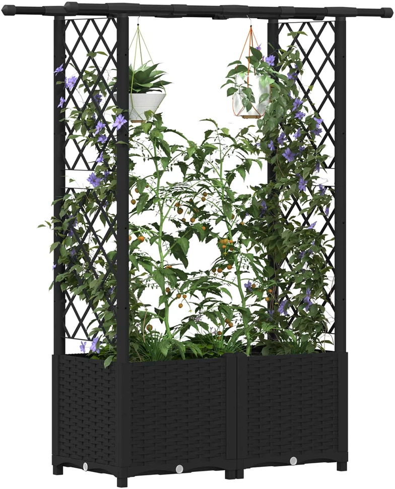 Pakeltas lovas su trelėmis ir stogu Juoda 124,5 x 40 x 136 cm