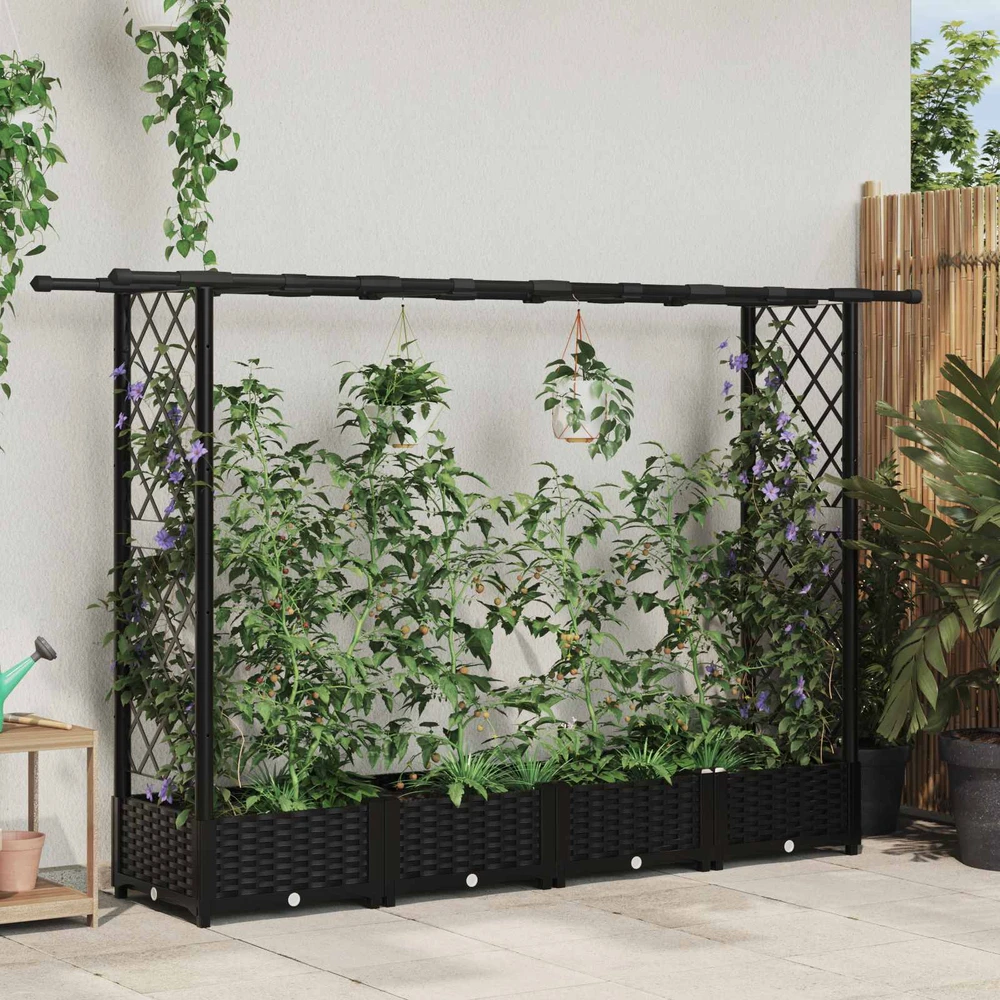 Pakeltas lovas su trelėmis ir stogu Juoda 203 x 40 x 121 cm PP