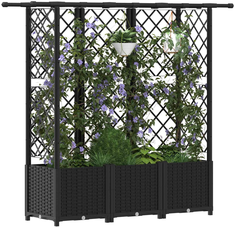 Pakeltas lovas su trelėmis ir stogu Juoda 163,5 x 40 x 136 cm
