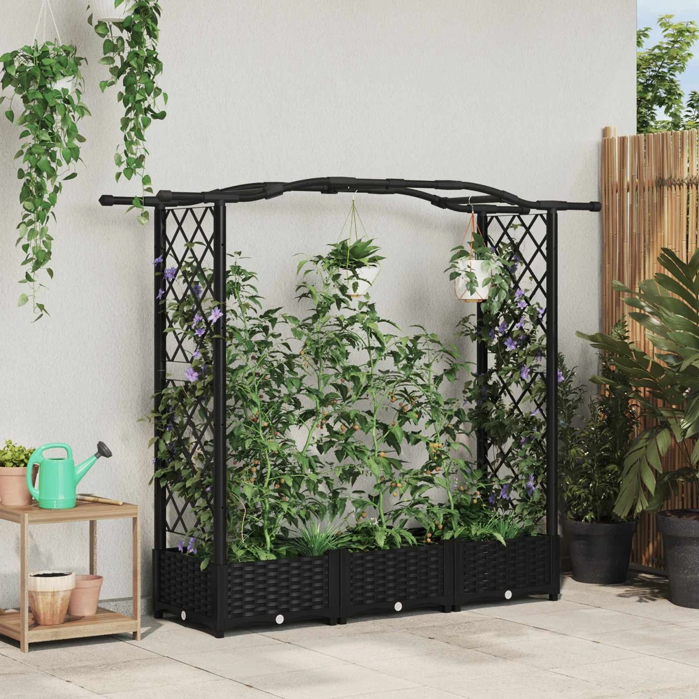 Pakeltas lovas su trelėmis ir stogu Juoda 169 x 40 x 123 cm PP