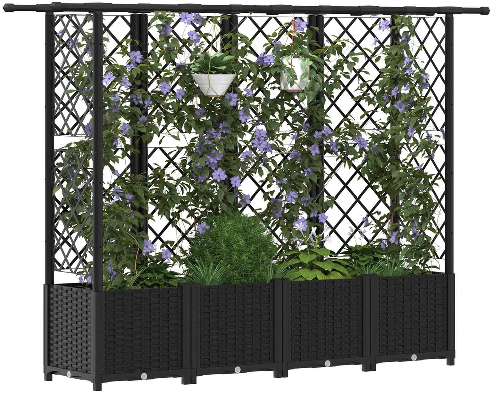Pakeltas lovas su trelėmis ir stogu Juoda 202 x 40 x 136 cm PP