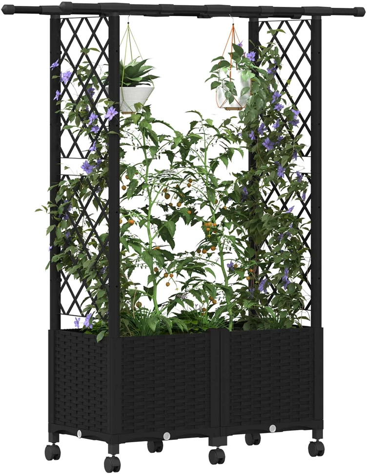 Pakeltas lovas su trelėmis ir stogu Juoda 124,5 x 40 x 142 cm