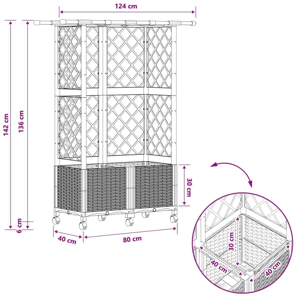 Pakeltas lovas su trelėmis ir stogu Juoda 124 x 40 x 142 cm PP