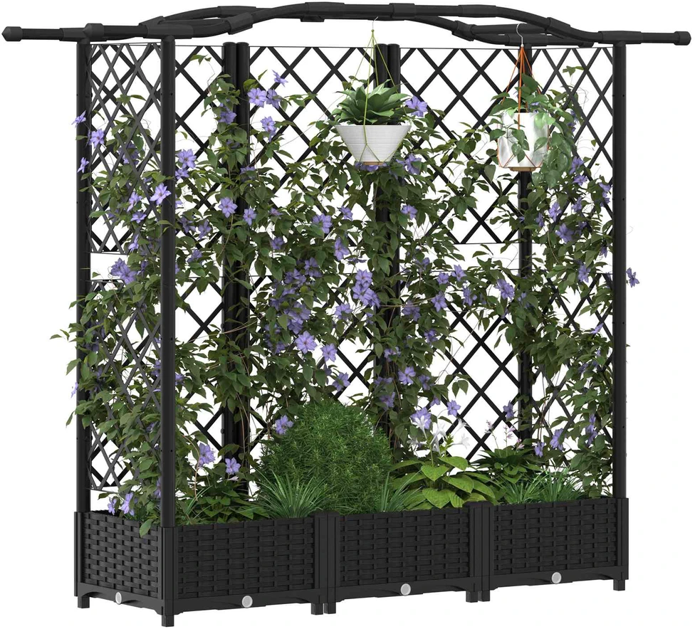 Pakeltas lovas su trelėmis ir stogu Juoda 163 x 40 x 123 cm PP
