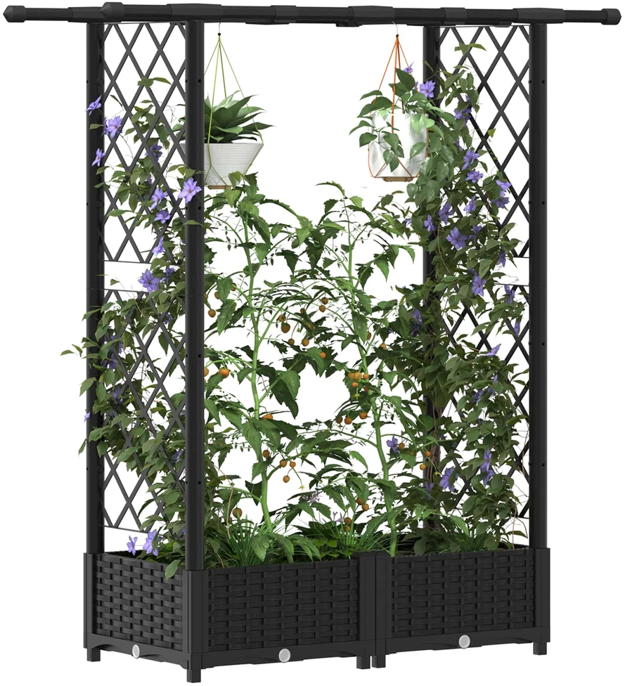 Pakeltas lovas su trelėmis ir stogu Juoda 122,5 x 40 x 121 cm