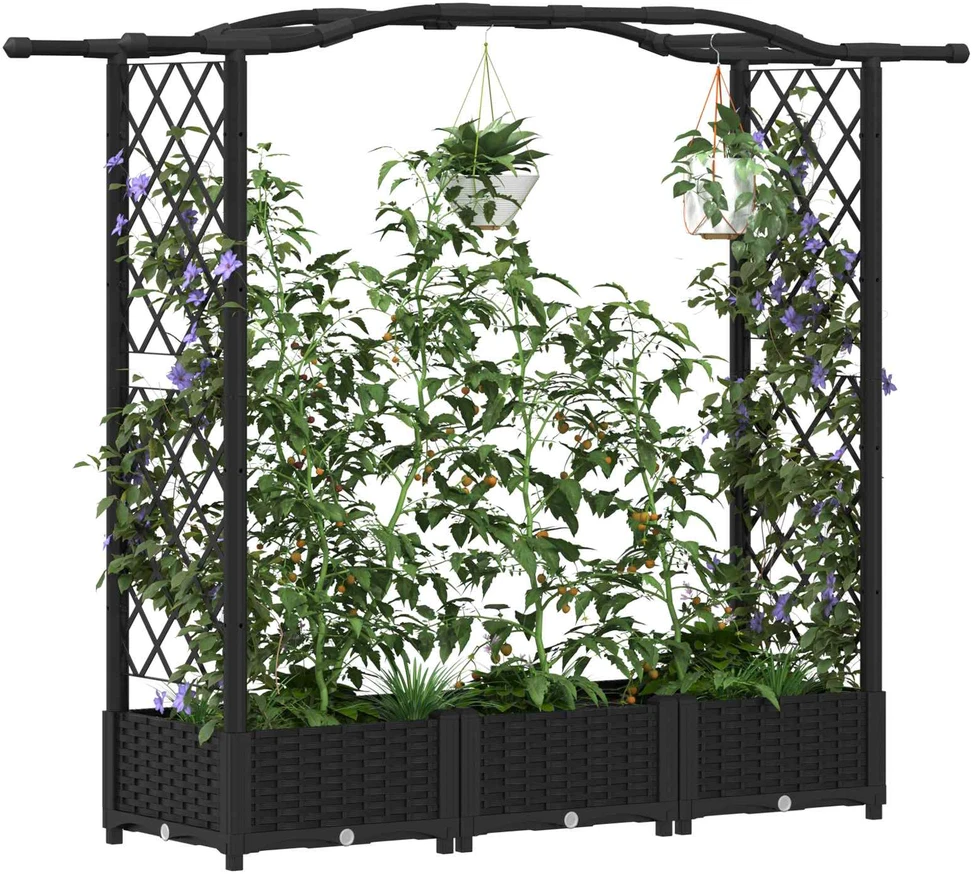 Pakeltas lovas su trelėmis ir stogu Juoda 169 x 40 x 123 cm PP