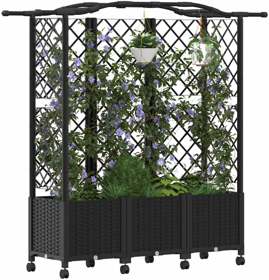 Pakeltas lovas su trelėmis ir stogu Juoda 163 x 40 x 144 cm PP