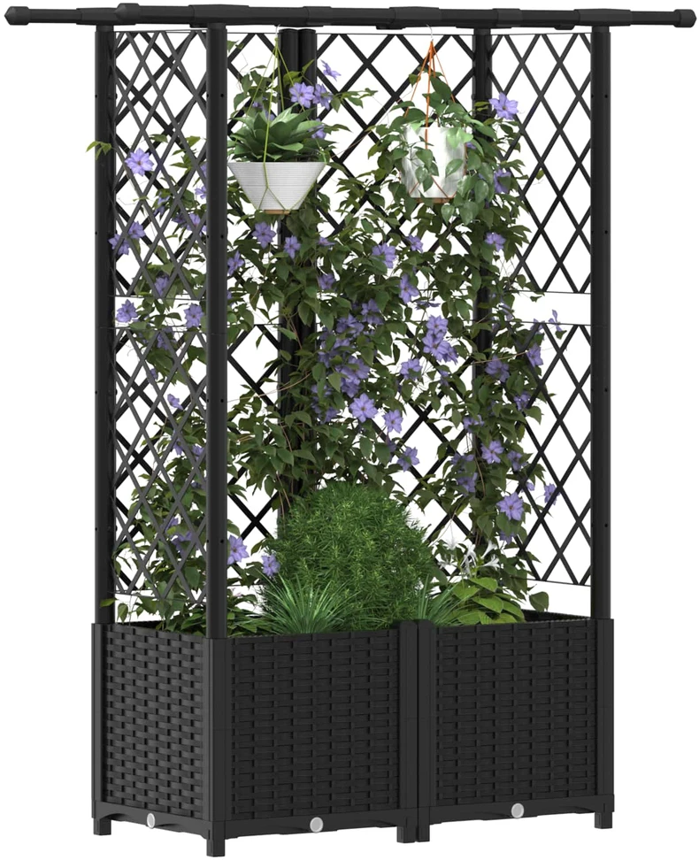 Pakeltas lovas su trelėmis ir stogu Juoda 124 x 40 x 136 cm PP