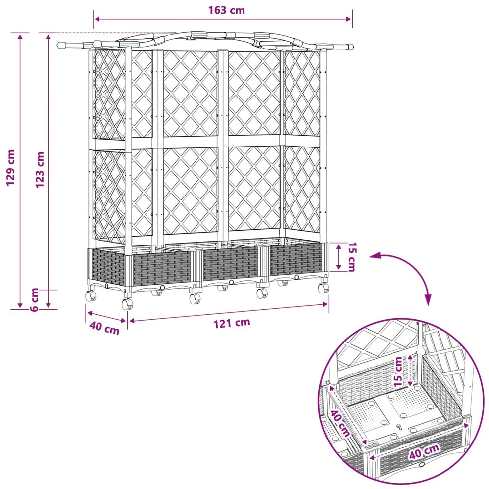 Pakeltas lovas su trelėmis ir stogu Juoda 163 x 40 x 129 cm PP